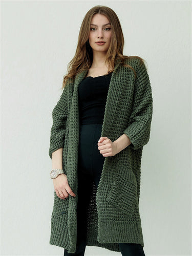 Damen kuscheliger Strickmantel mit großen Taschen und lässigem Schnitt R&B