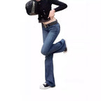 Damen Weit geschnittene Bootcut Jeans mit lässigem Schnitt und mittlerer Taille R&B