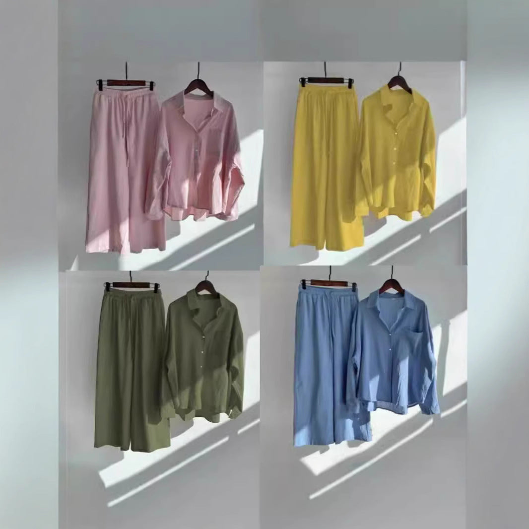 Damen Zweiteiliges Set aus leichter Bluse und weiter Hose im eleganten Design R&B