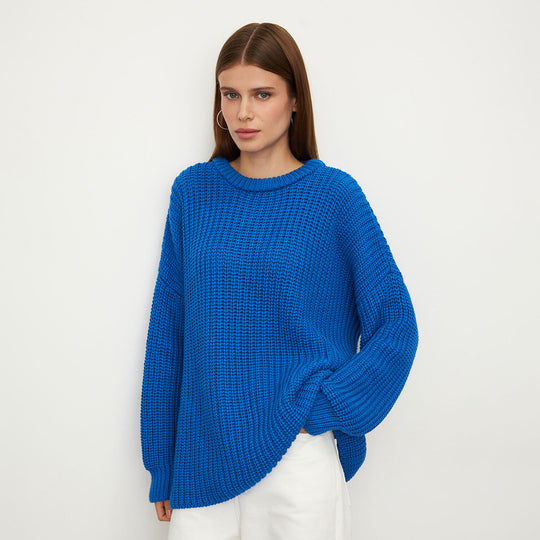 Damen lockerer Strickpullover mit weitem Schnitt R&B