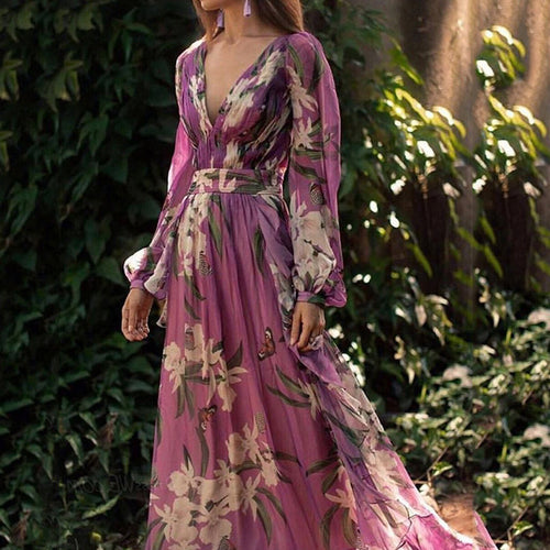 Damen Maxi-Kleid mit floralem Chiffon und elegantem Volant R&B