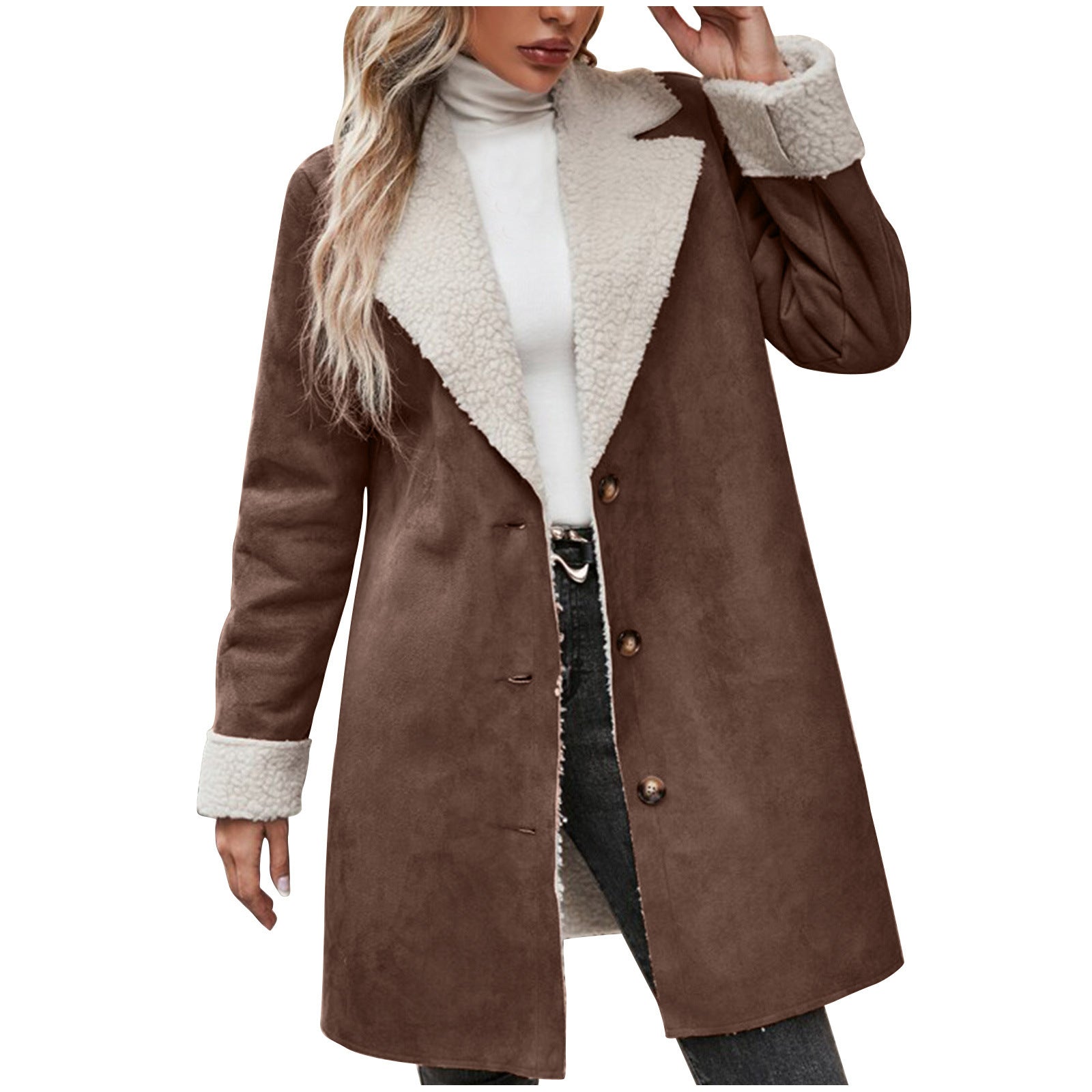 Damen kuscheliger Oversized-Mantel mit schickem Kragen R&B