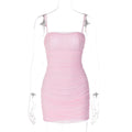 Damen Mini-Kleid mit Raffung und trägerlosen Design R&B