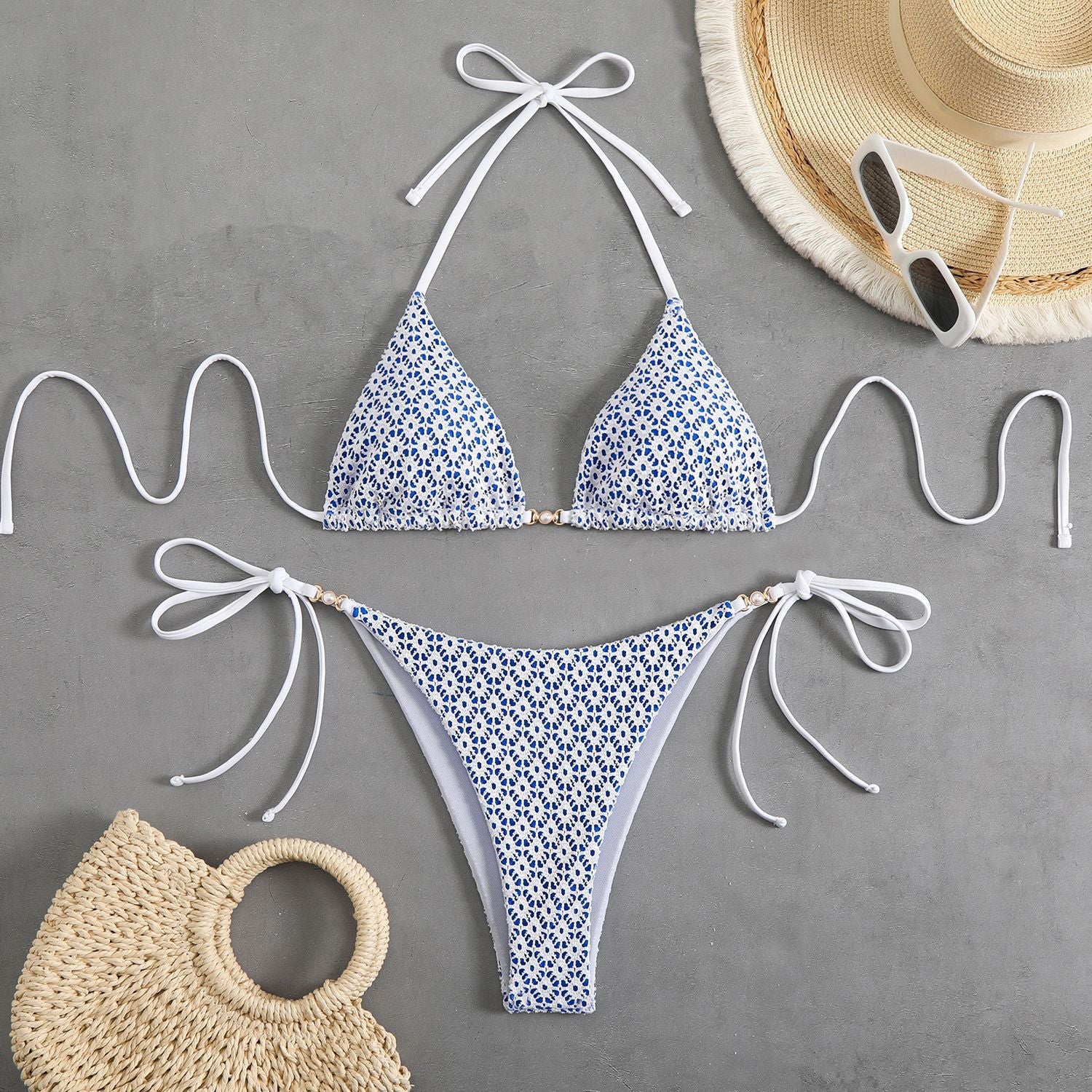 Damen Triangel-Bikini-Set mit verspielten Rüschendetails R&B