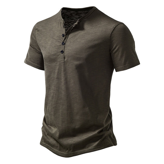 Herren Kurzarm Henley-T-Shirt mit Knopfleiste und atmungsaktivem Material R&B