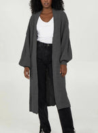 Damen Langer Strickcardigan mit voluminösen Ärmeln und offenem Schnitt R&B