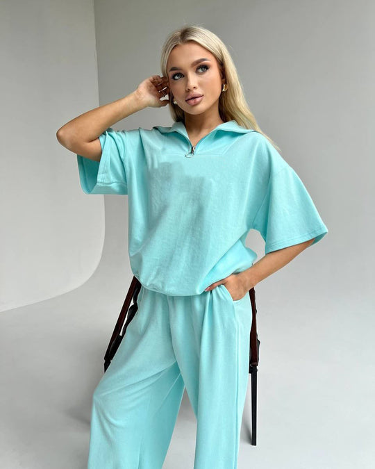Damen Sportives Oberteil und weite Hose Set R&B