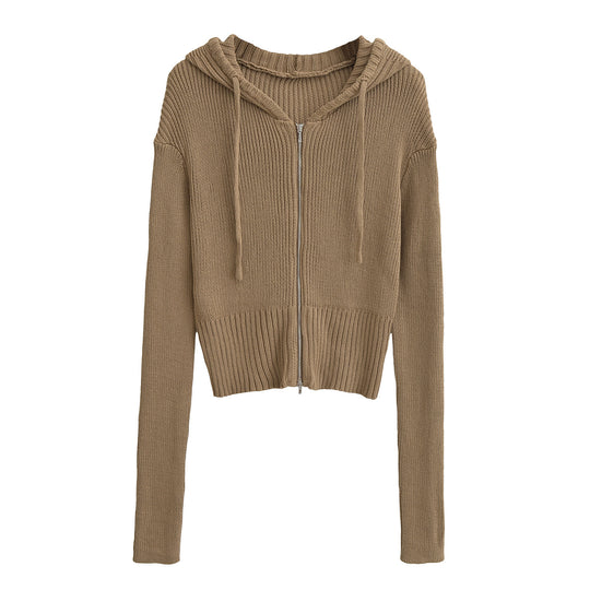 Damen lässiger Strickzipper mit Kapuze R&B