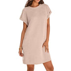 Damen lässiges Minikleid mit strukturiertem Stoff und umschlagbaren Ärmeln R&B