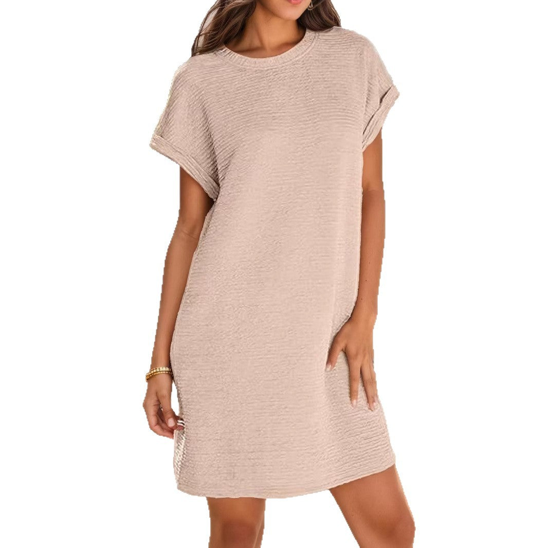 Damen lässiges Minikleid mit strukturiertem Stoff und umschlagbaren Ärmeln R&B