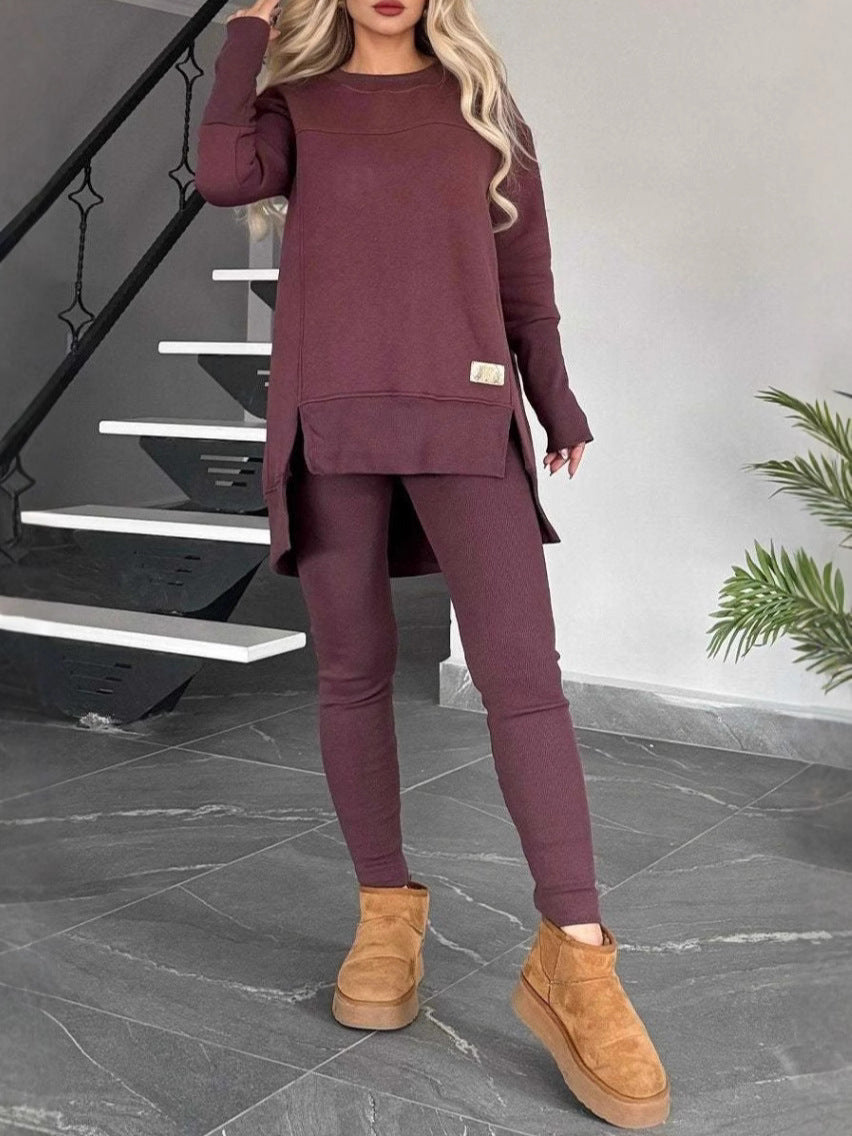 Damen Lässiges Langarm Sweatshirt-Set mit asymmetrischem Schnitt und praktischen Taschen R&B