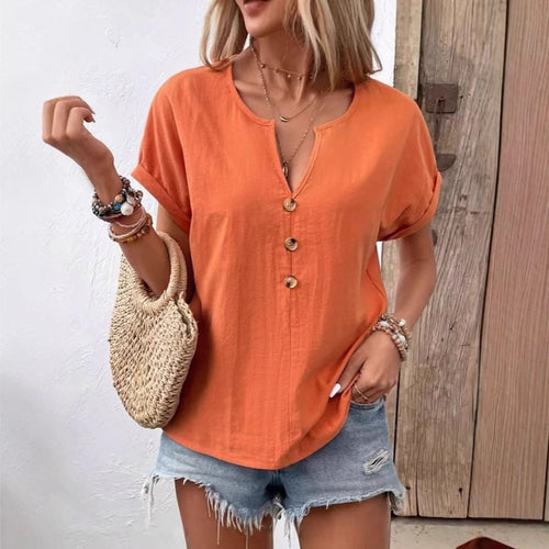 Damen Kurzarm Bluse mit Knopfleiste und lässigem Schnitt R&B