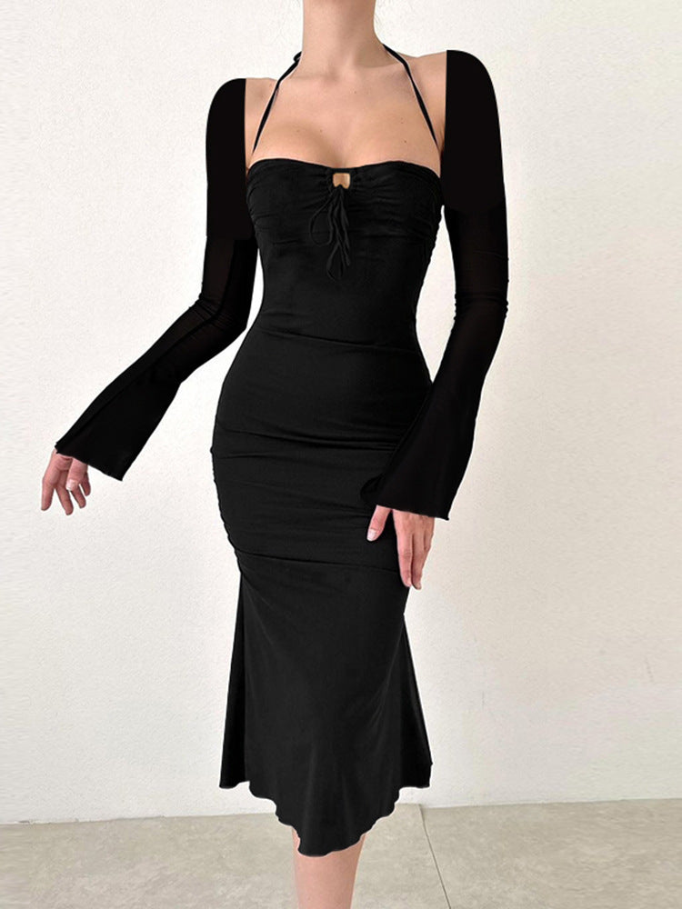 Damen Figurumspielendes Maxikleid mit schicker Schnürung und eleganten Ärmeln EB