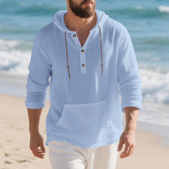 Herren lässiges Kapuzenshirt mit Knopfleiste und praktischer Kängurutasche R&B