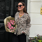 Damen Modische Bluse mit Leopardenmuster und Rüschenärmeln R&B