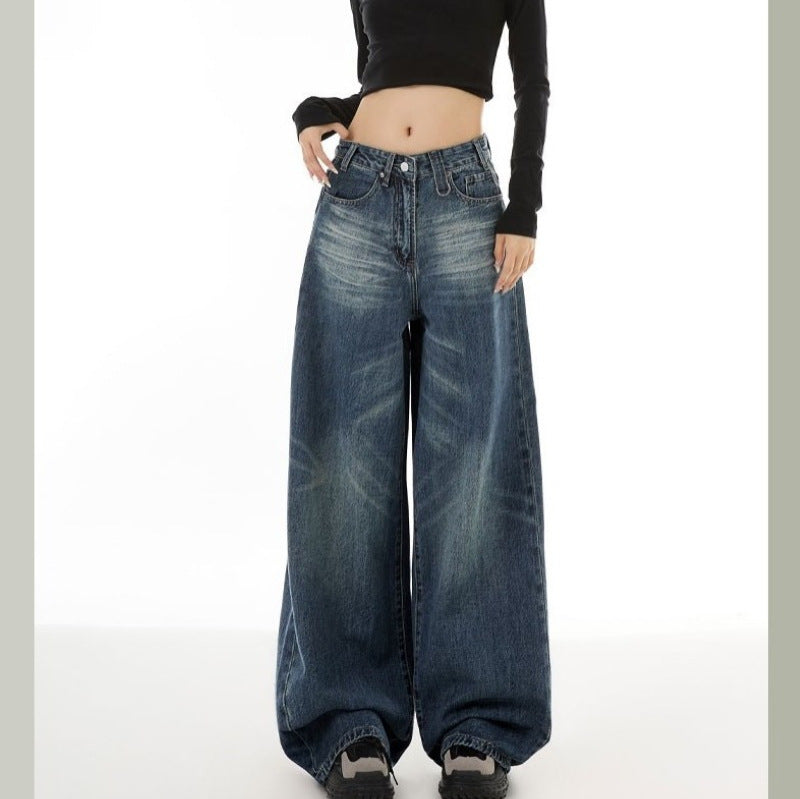 Damen Weite Denim-Hose mit lässigem Schnitt und einzigartigen Waschungen R&B