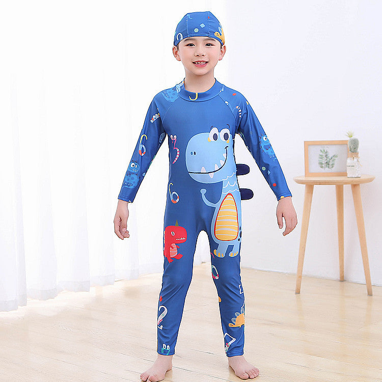 Jungen UV-Schutz Schwimmanzug mit langen Ärmeln und süßem Dinosaurier-Motiv R&B