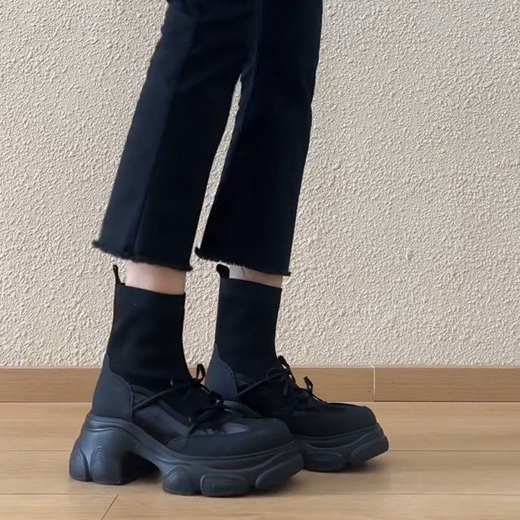 Damen sportive Plattform-Sneaker mit innovativem Sohlenprofil und atmungsaktiver Mesh-Oberfläche R&B
