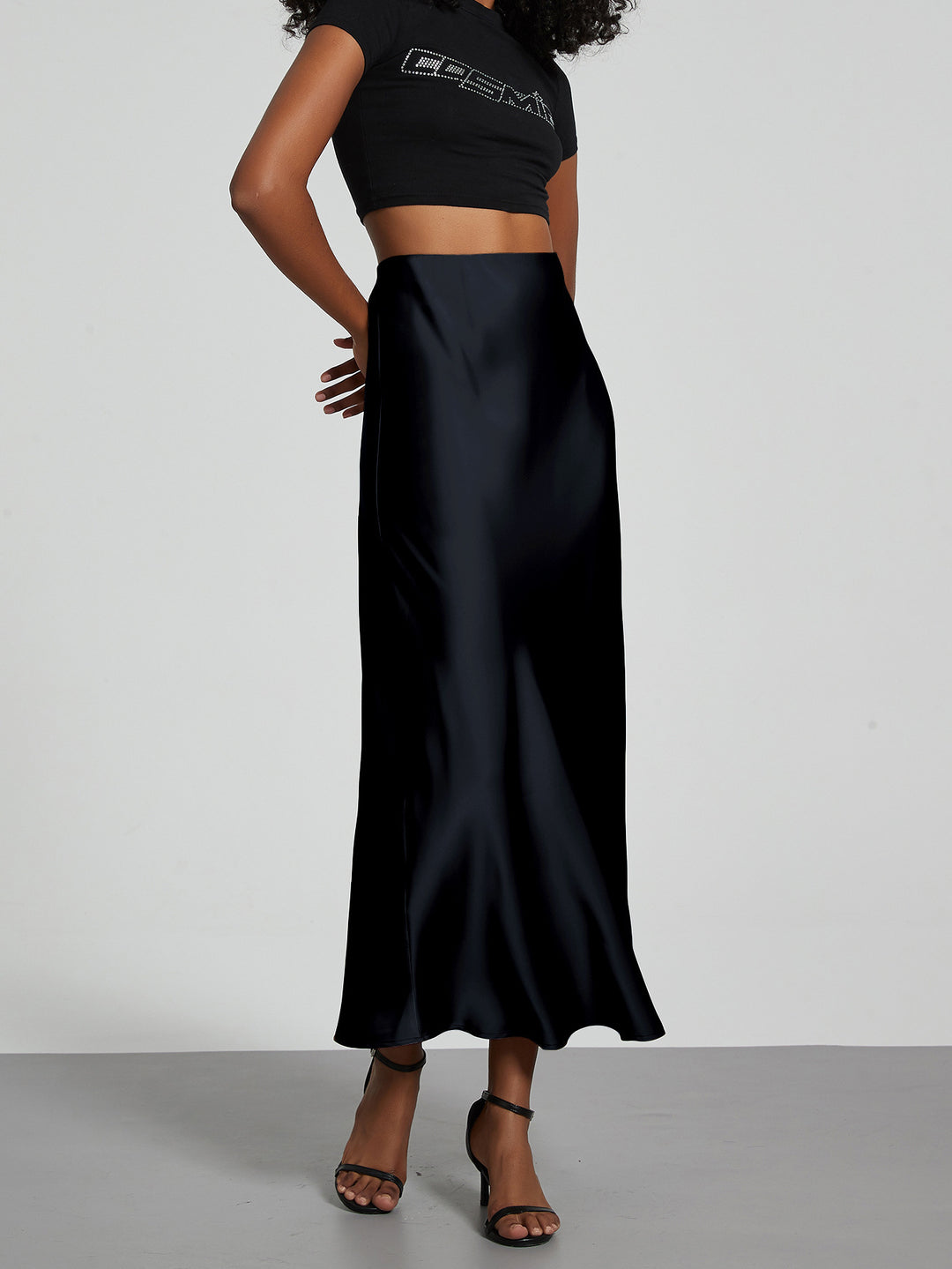 Damen Stilvolle Satin-Stretchrock mit hohem Bund und fließendem Schnitt R&B