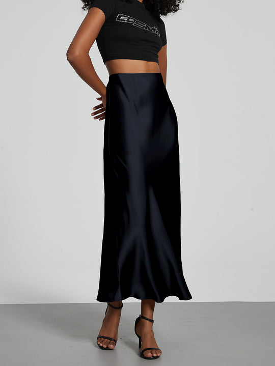 Damen Stilvolle Satin-Stretchrock mit hohem Bund und fließendem Schnitt R&B