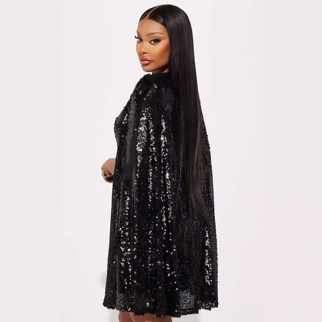 Damen Festliches Paillettenkleid mit capa-ähnlichem Design und elegantem Schnitt R&B