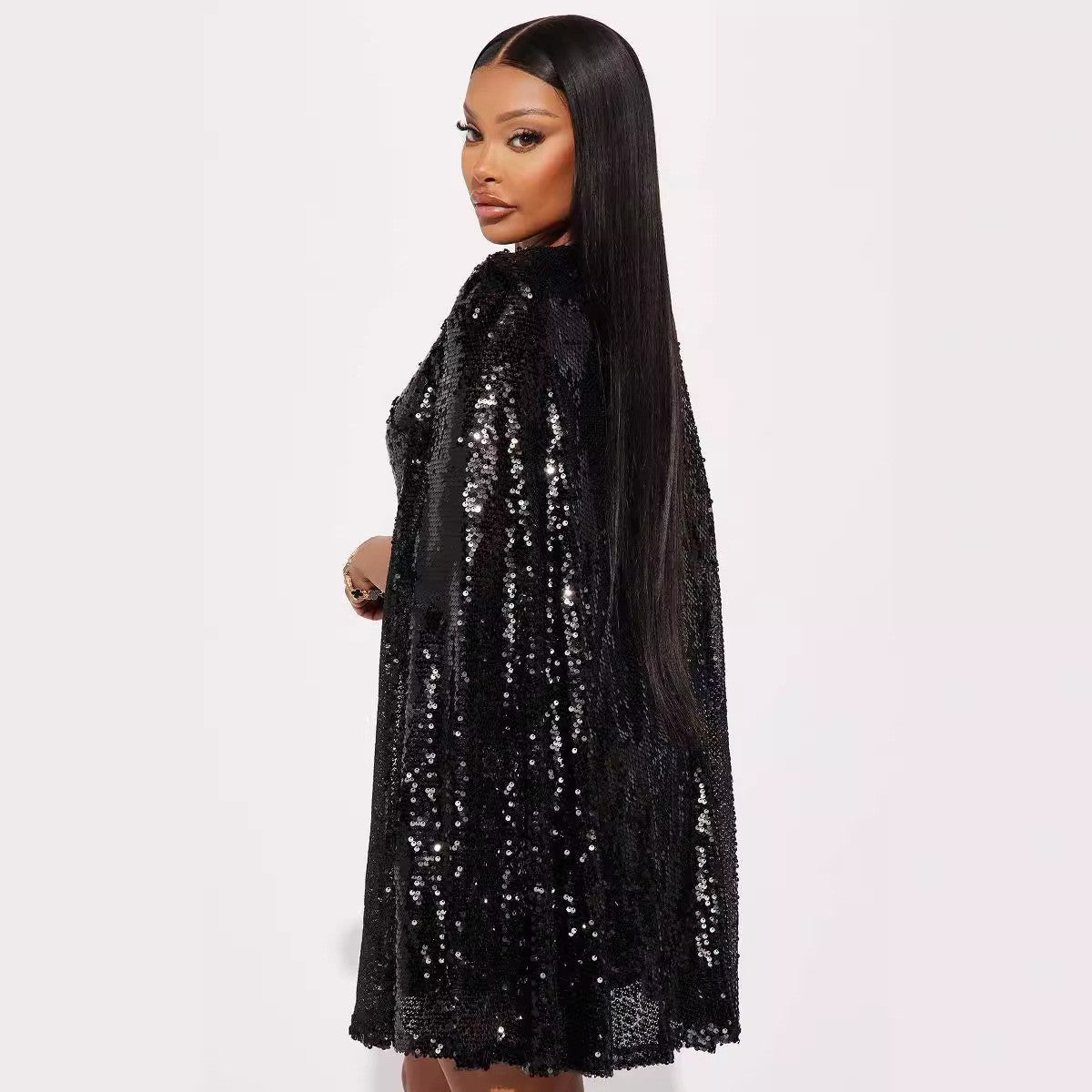 Damen Festliches Paillettenkleid mit capa-ähnlichem Design und elegantem Schnitt R&B