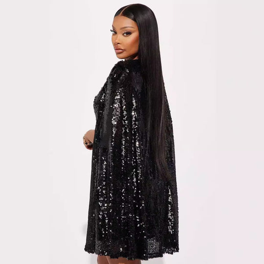 Damen Festliches Paillettenkleid mit capa-ähnlichem Design und elegantem Schnitt R&B