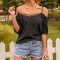 Damen Off-Shoulder Bluse mit Spitze und Volantärmel
