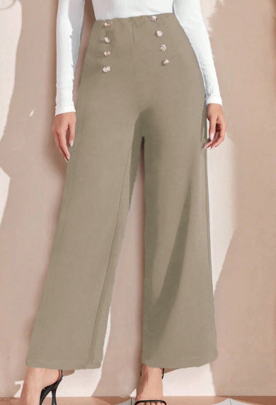 Damen Hochwaisted Weite Hose mit dekorativen Knöpfen R&B