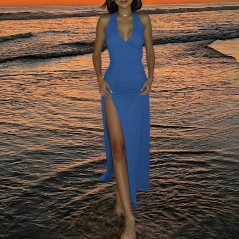 Damen Maxikleid mit sexy Rückenausschnitt und elegantem Schlitz R&B