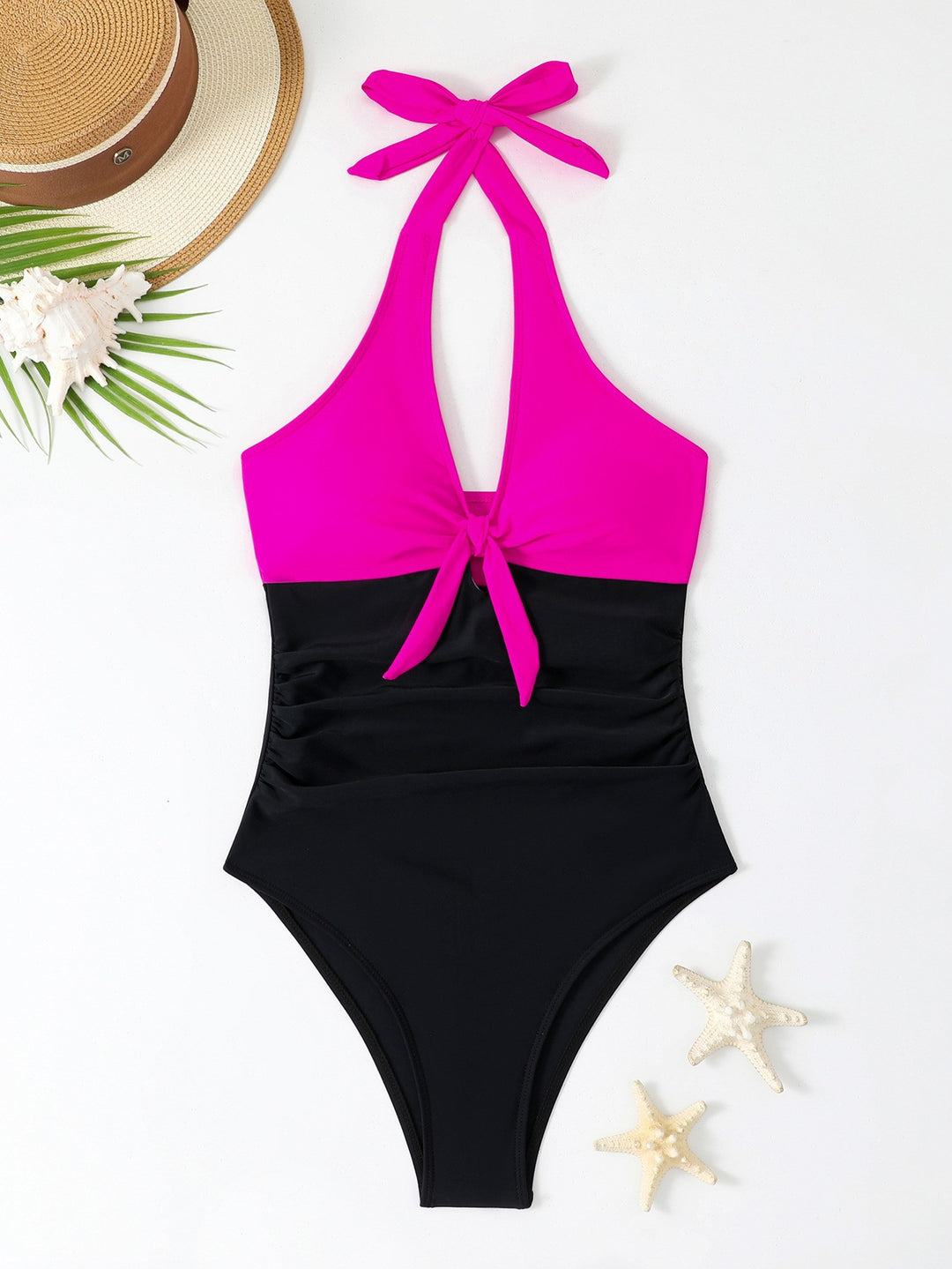 Damen Eleganter Einteiler Badeanzug mit verspieltem Knoten R&B