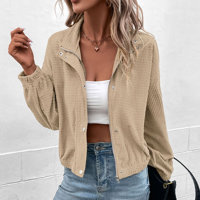 Damen Sweatjacke mit Stehkragen und strukturierter Oberfläche R&B