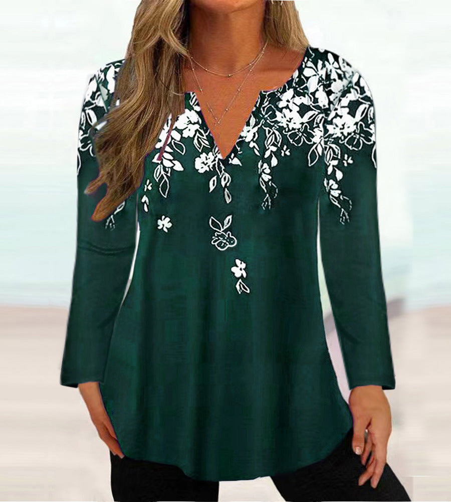 Damen Elegante Bluse mit floralem Design und V-Ausschnitt R&B