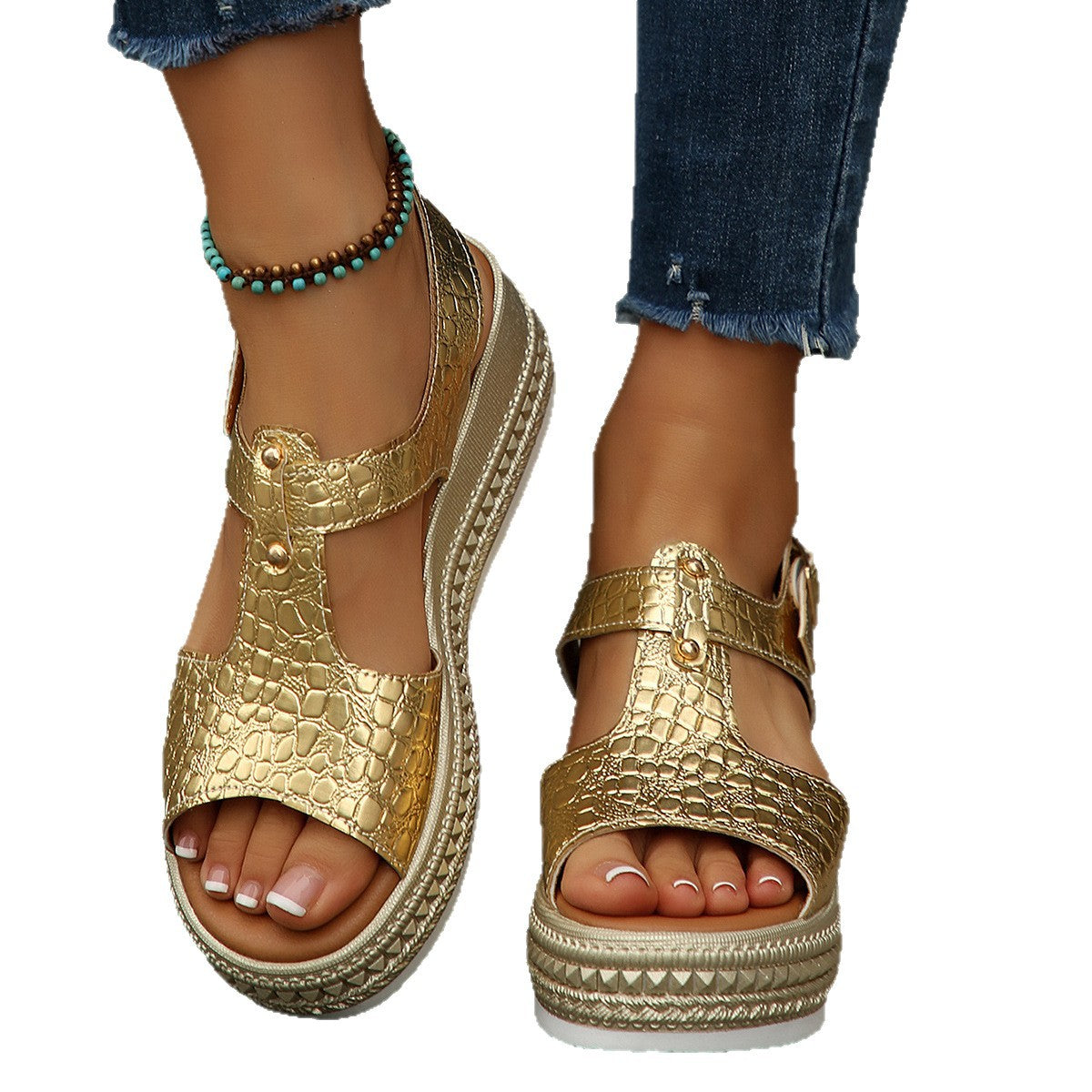 Damen Wedge-Sandalen mit strukturiertem Obermaterial und komfortablem Fußbett R&B