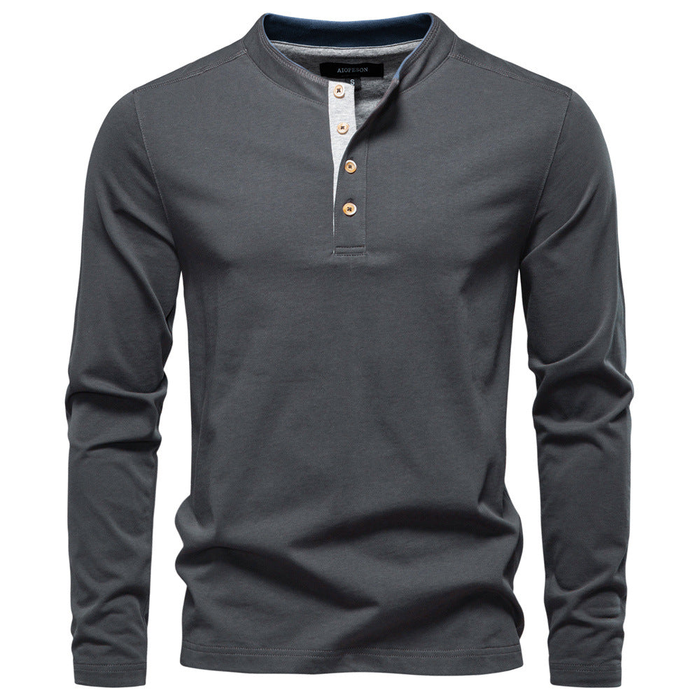Herren Langarm-Henley-Shirt mit eleganten Druckknöpfen und bequemer Passform R&B