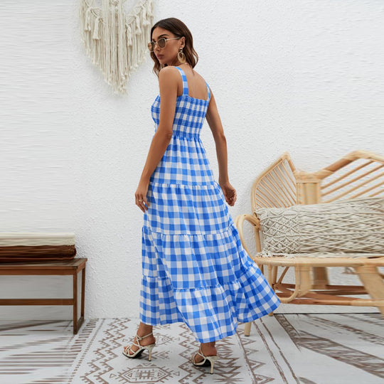 Damen Boho-Langkleid mit luftigen Rüschendetails und schmalen Spaghettiträgern R&B