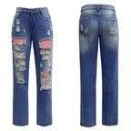 Damen Ripped Jeans mit modischen Patches und lässigem Schnitt R&B