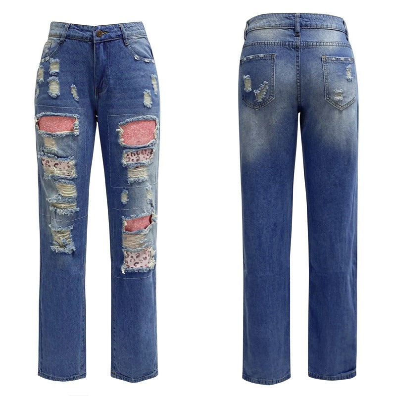 Damen Ripped Jeans mit modischen Patches und lässigem Schnitt R&B