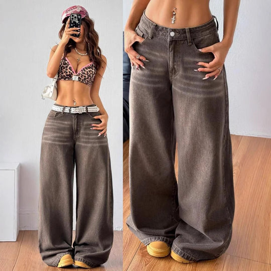Damen Weite High-Waist Jeans mit lässigem Schnitt R&B