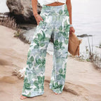 Damen Weit geschnittene Strandhose mit floralem Motiven und elastischem Bund R&B