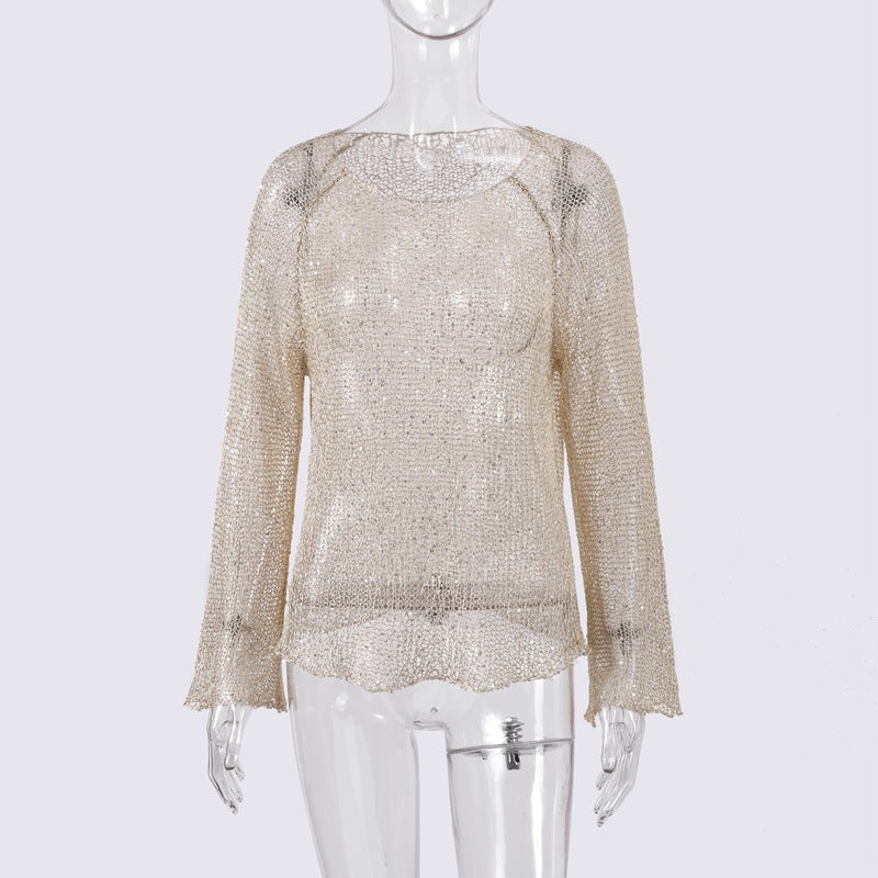 Damen lässiger Knit-Pullover mit transparentem Design R&B