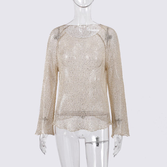Damen lässiger Knit-Pullover mit transparentem Design R&B
