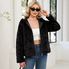Damen Kuschelige Oversized-Fleecejacke mit Reißverschluss und Kapuze R&B