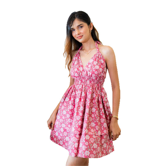 Damen Freizeitkleid mit tiefem V-Ausschnitt und voluminösem Rock R&B