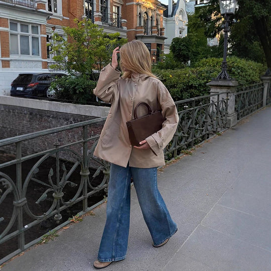 Damen lässige Oversized Jacke mit praktischen Taschen R&B