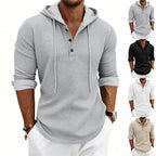 Herren nan lässiges Waffelstrick-Henley Kapuzenpullover mit Knopfleiste R&B