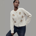 Damen gestrickter Cardigan mit floralen Stickereien R&B