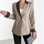 Damen Blazer mit eleganter Satin-Oberfläche und kontrastierenden Besätzen R&B