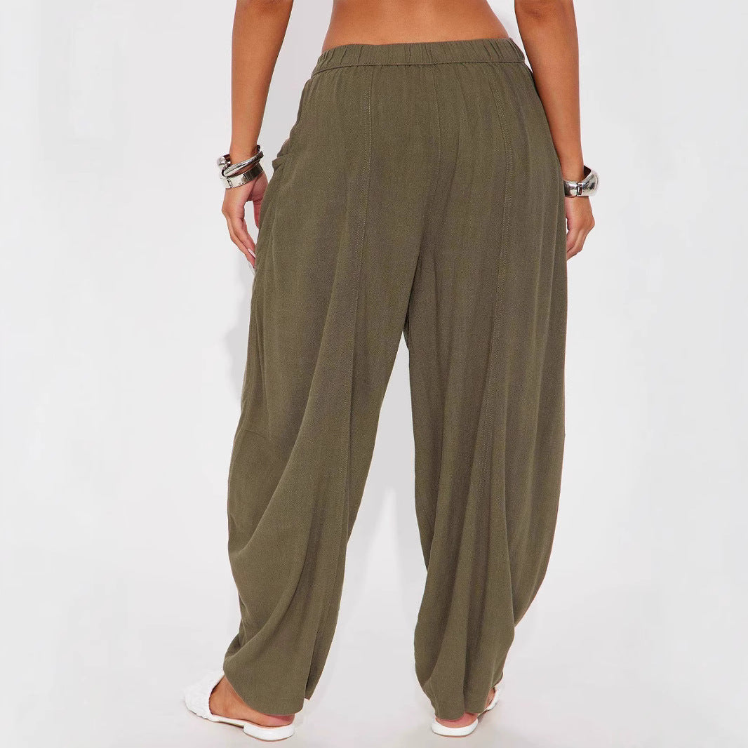 Damen Lässige Weite Stoffhosen mit praktischen Taschen