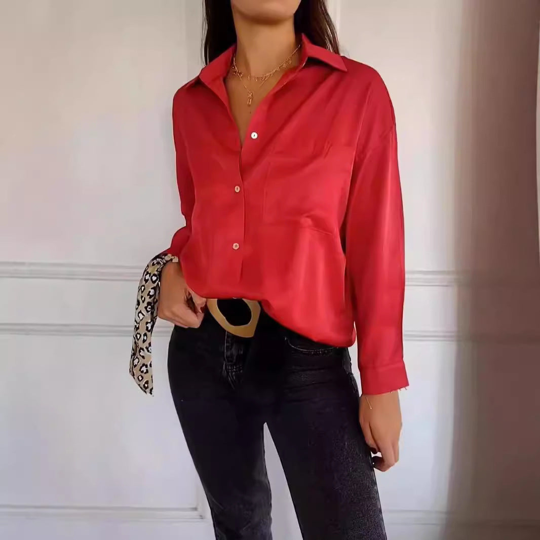 Damen lässige Hemdbluse mit verschlussfreien Taschen und klassischem Schnitt R&B